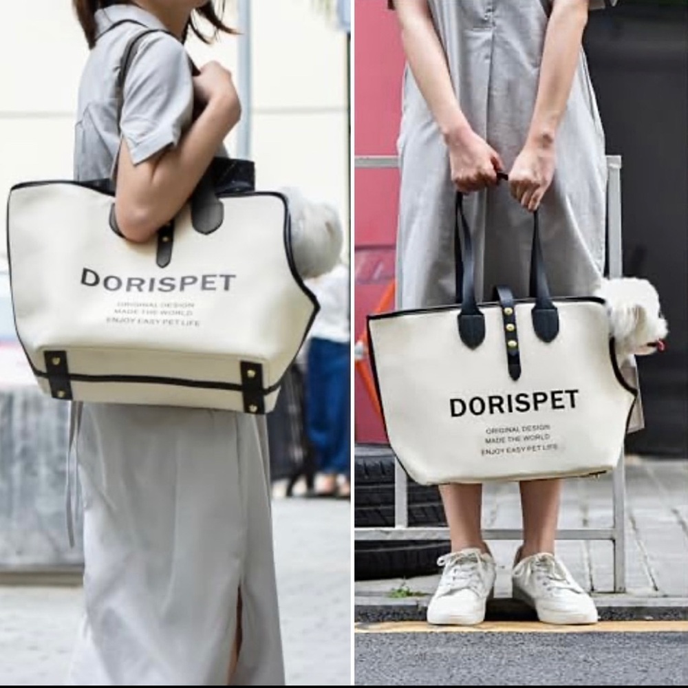 🐾 Luxury Canvas & Leather Pet Carrier | Airflow-Friendly Pet Tote | Travel Gift